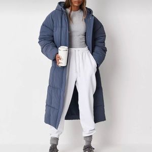 BRAND NEW Missguided Blue Vertical Seamed Longline Puffer Coat